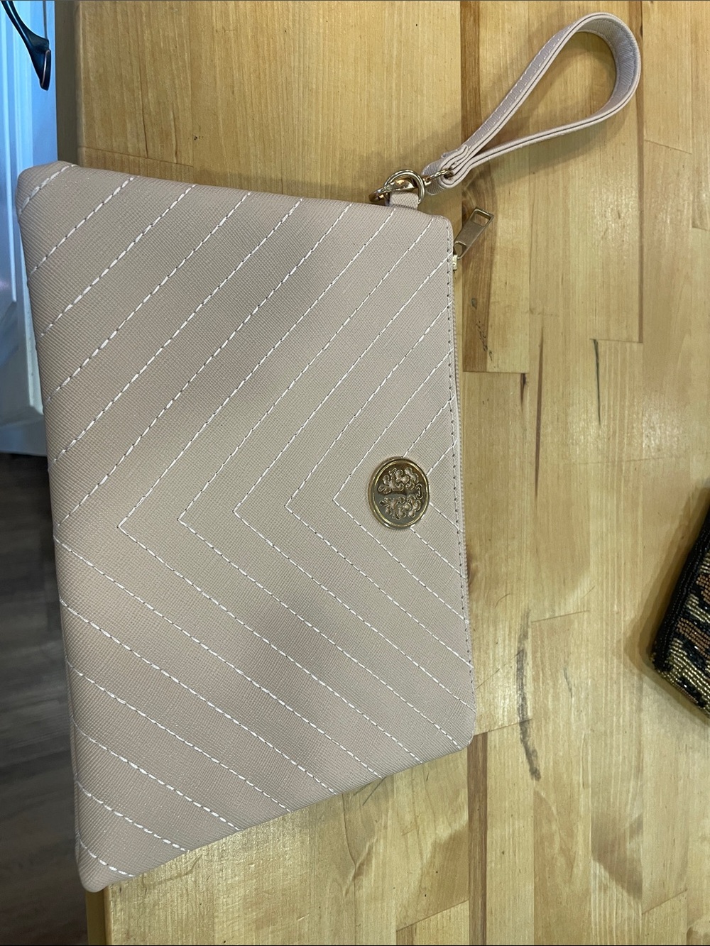 Wristlet Clutch in Light Blush with Gold Accent